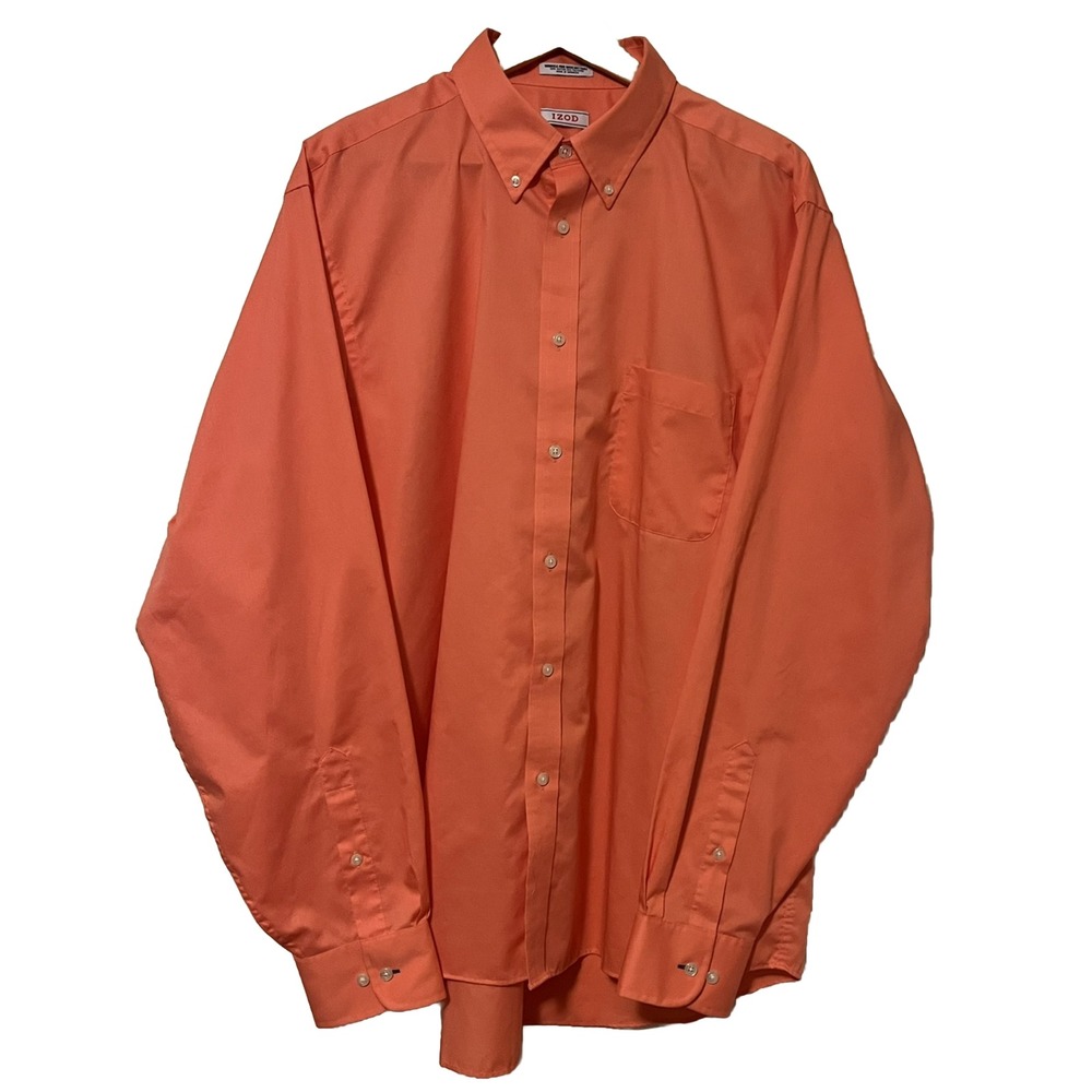 Izod Shirt Mens 17 1/2 Peach  Wrinkle Free Quick Dry Twill Long Sleeve Button Up